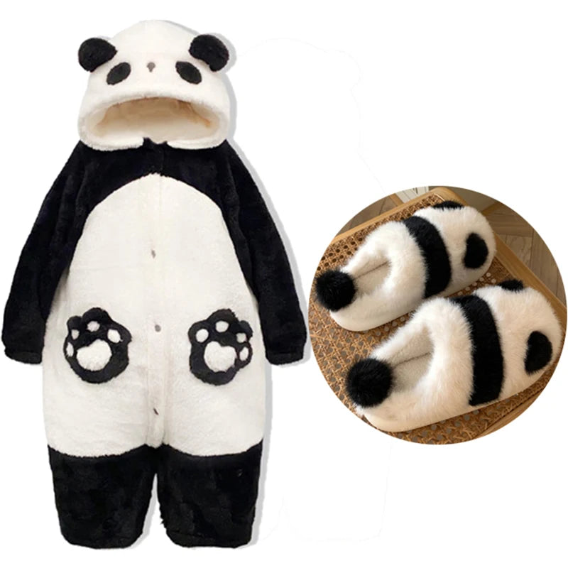 Combinaison pyjama femme panda
 robe et pantoufles