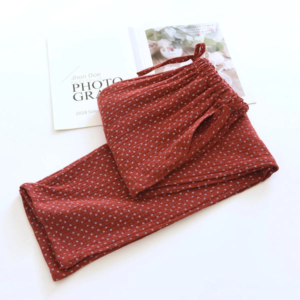 Bas de pyjama coton femme imprimé rouge