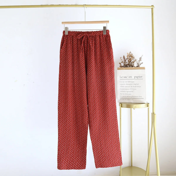 Bas de pyjama coton femme imprimé rouge