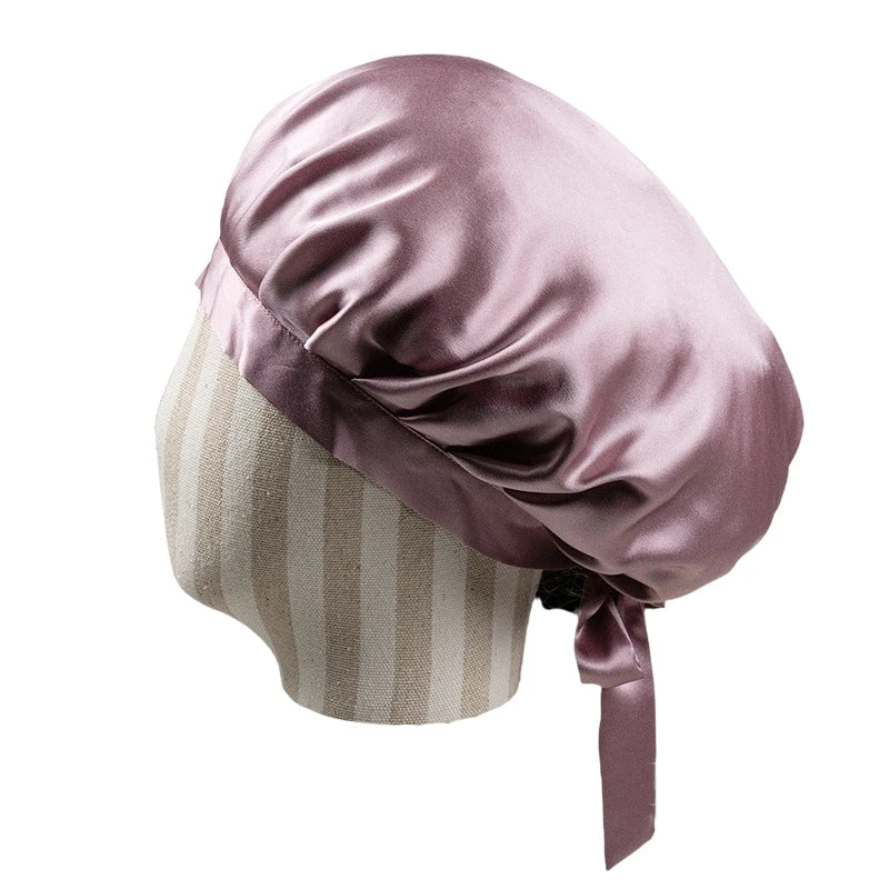 Bonnet de nuit en soie rose