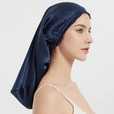 Bonnet de nuit en soie cheveux longs bleu
