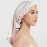 Bonnet de nuit en soie cheveux longs rose