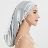 Bonnet de nuit en soie cheveux longs bleu