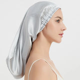 Bonnet de nuit en soie cheveux longs bleu
