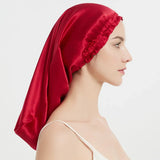 Bonnet de nuit en soie cheveux longs rouge