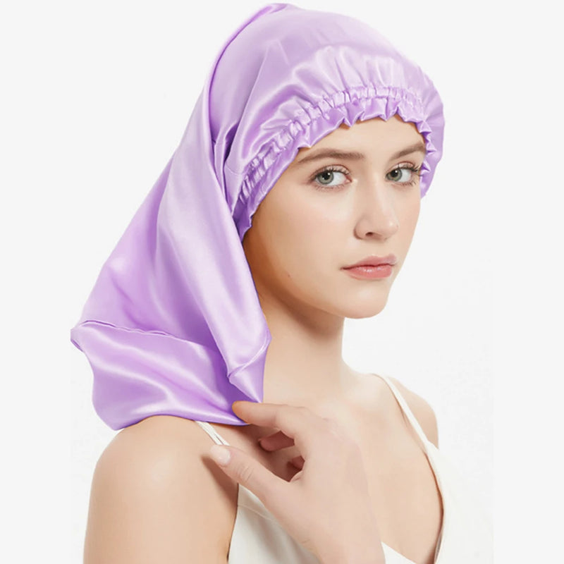 Bonnet de nuit en soie cheveux longs violet