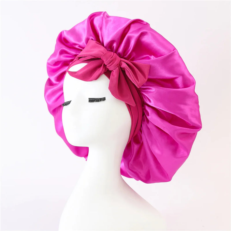 Bonnet de nuit pour cheveux bouclés rose foncé