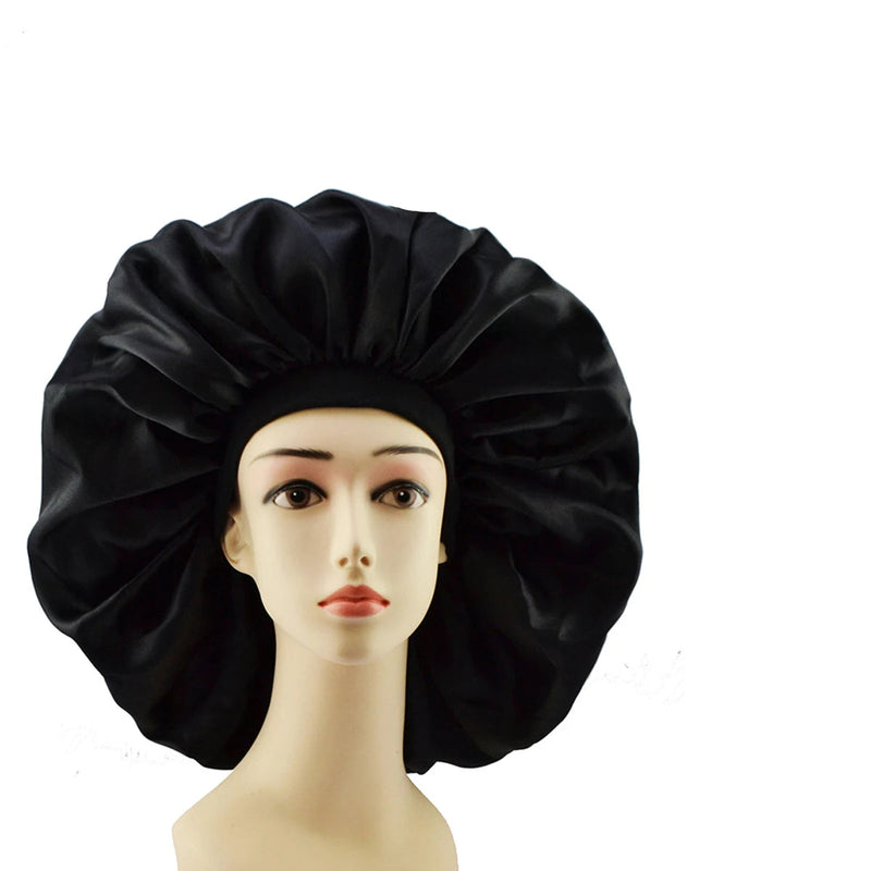 Bonnet de nuit satin cheveux bouclés NOIR