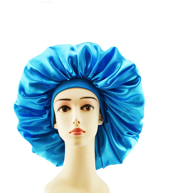 Bonnet de nuit satin cheveux bouclés BLEU CIEL