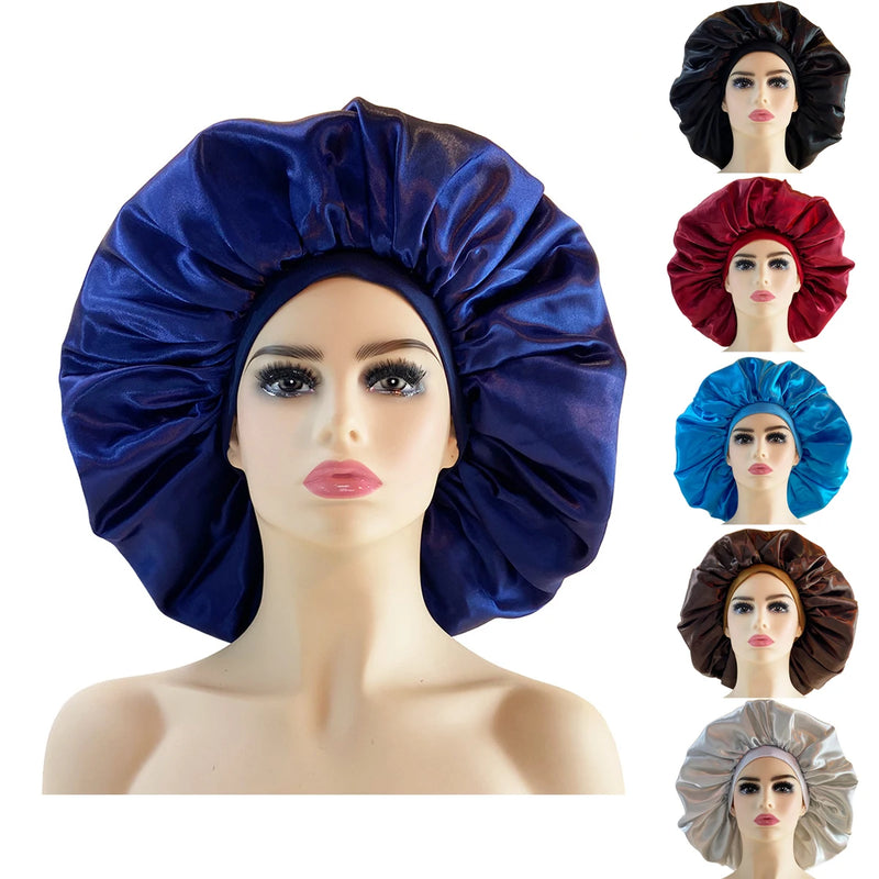 Bonnet de nuit satin cheveux bouclés BLEU marine