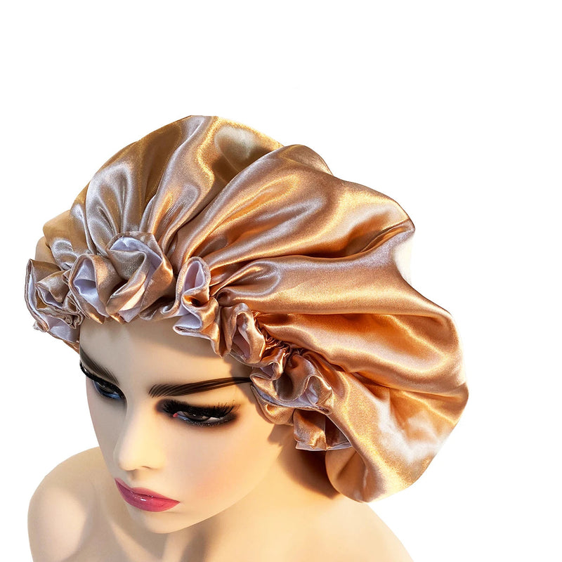 Bonnet de nuit satin cheveux bouclés doré