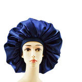 Bonnet de nuit satin cheveux bouclés bleu marine