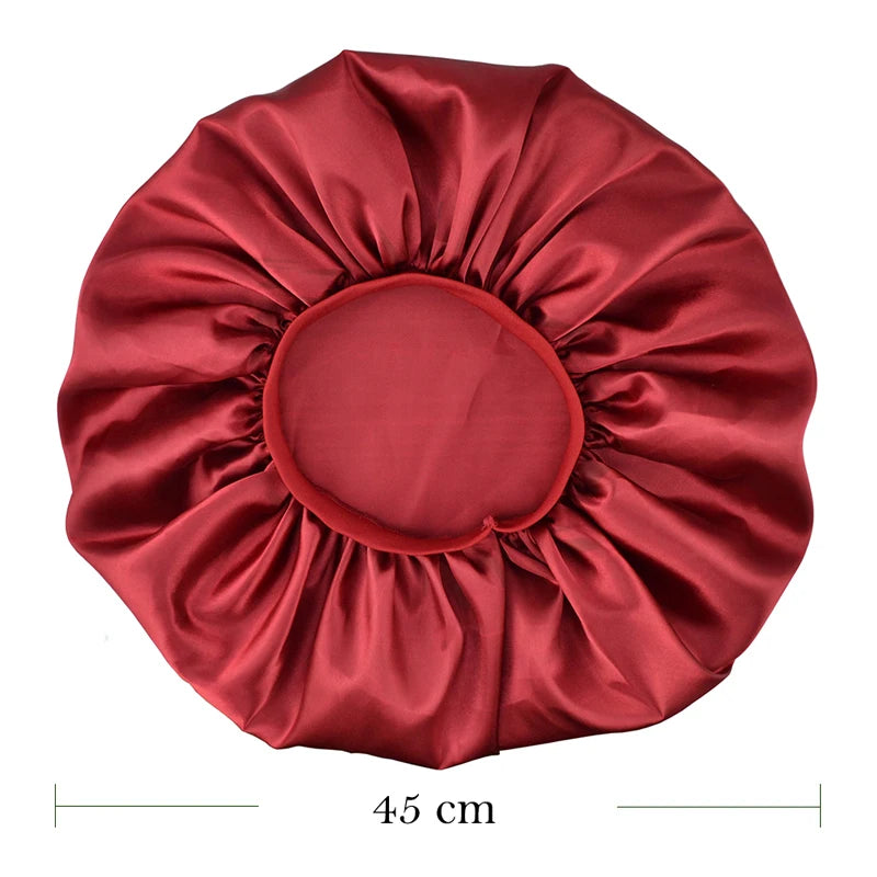 Bonnet de nuit satin cheveux bouclés rouge