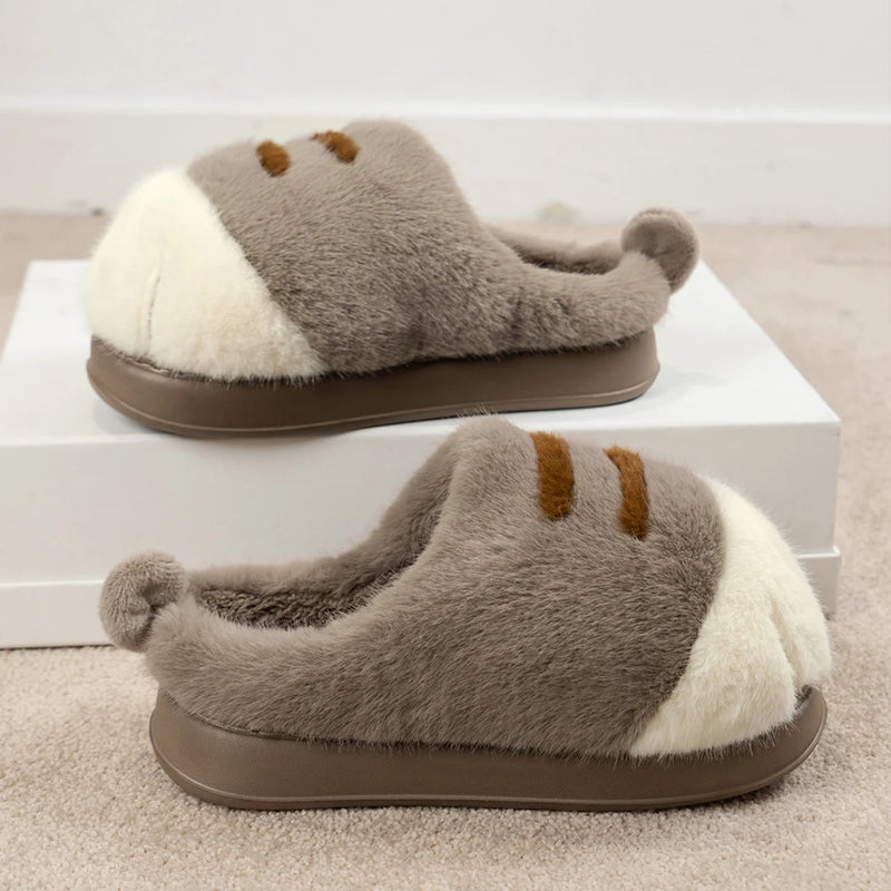 Chaussons hiver femme marron gris