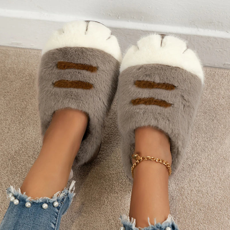 Chaussons hiver femme GRIS blanc