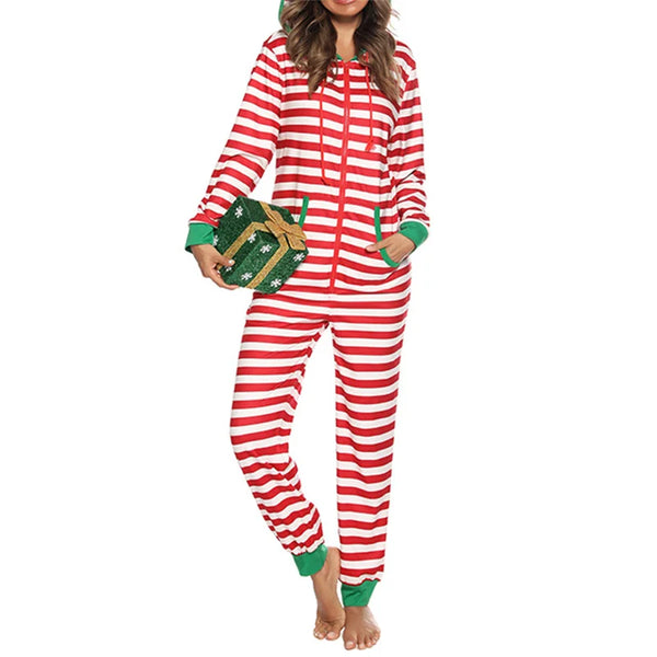 Combinaison pyjama coton femme rayure ROUGE