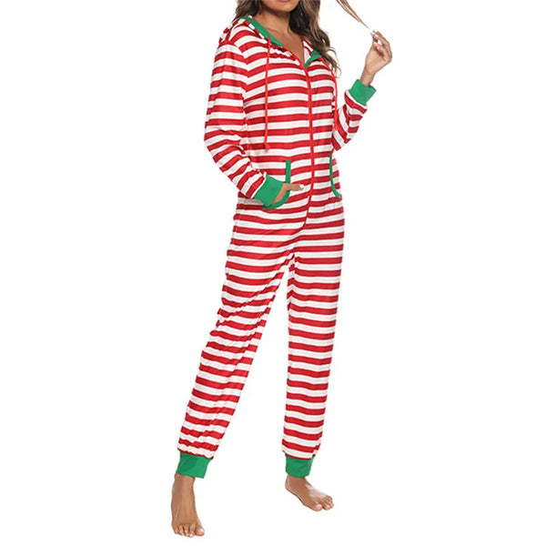 Combinaison pyjama coton femme rayure rouge 