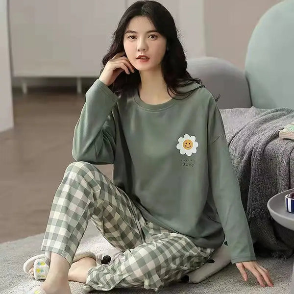 Ensemble pyjama coton femme vert