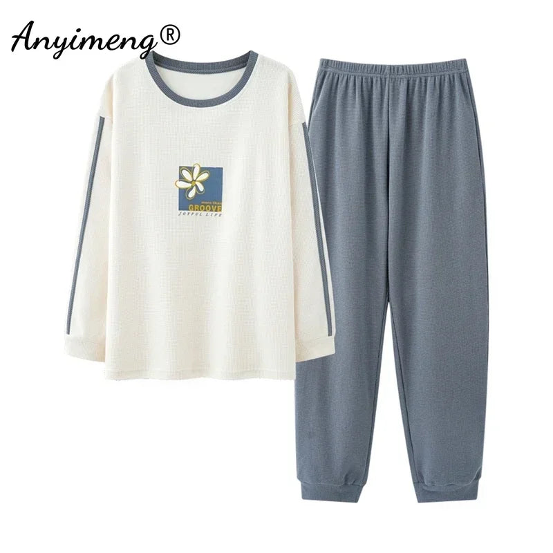 Ensemble pyjama en coton beige gris