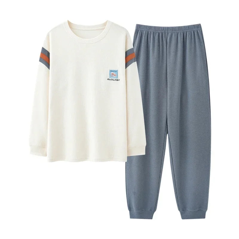 Ensemble pyjama en coton BEIGE BLEU CLAIR