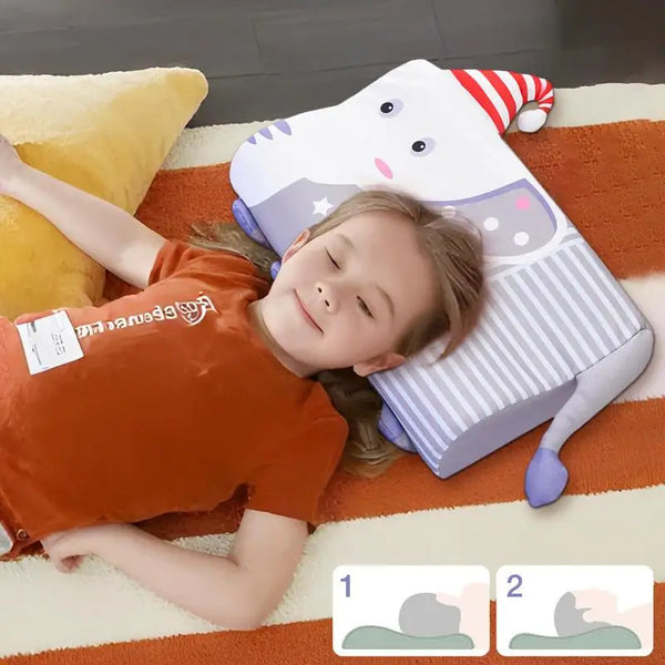 Oreiller ergonomique enfant
 gris et blanc