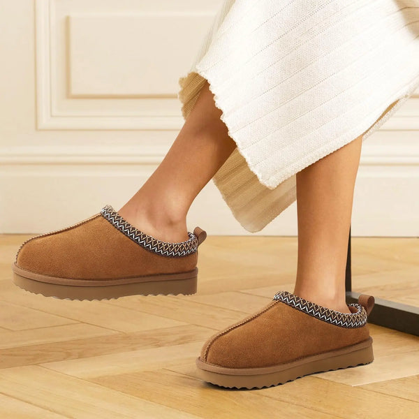 Pantoufles d'hiver femme marron broé