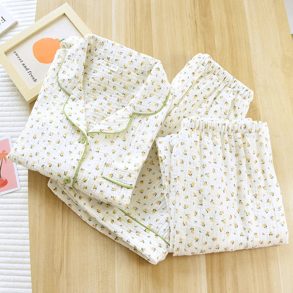 Pyjama 3 pièces femme coton vert