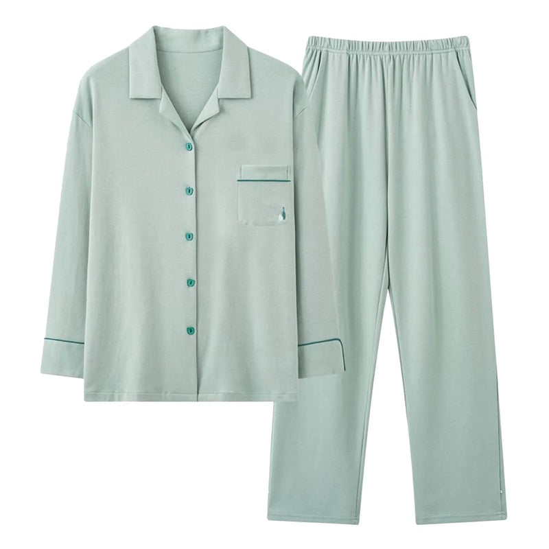 Pyjama boutonné femme coton vert clair