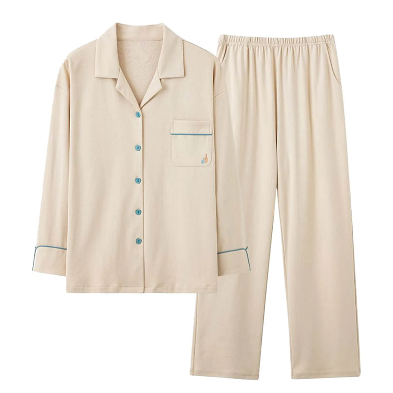 Pyjama boutonné femme coton beige