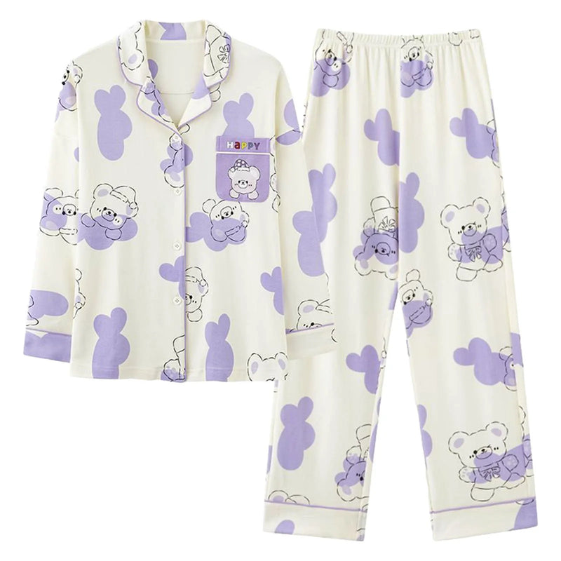 Pyjama boutonné femme coton ours
