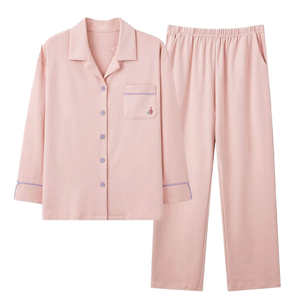 Pyjama boutonné femme coton rose clair
 