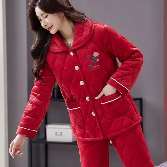 Pyjama velours coton femme rouge