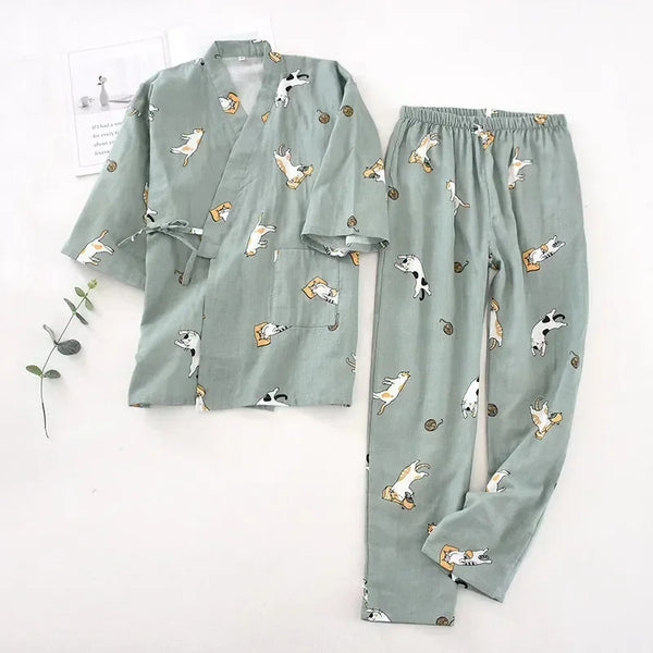 Pyjama deux pièces kimono femme GRIS
