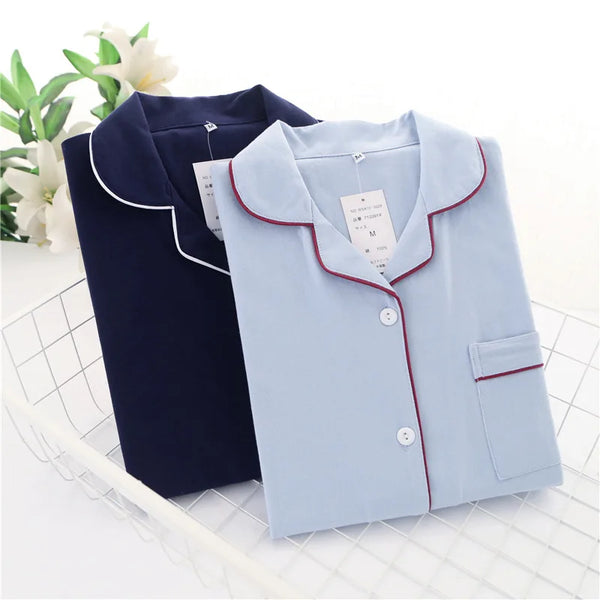 Pyjama femme coton manches longues
 bleu et bleu marine 
