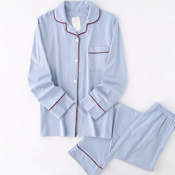 Pyjama femme coton manches longues
 bleu 