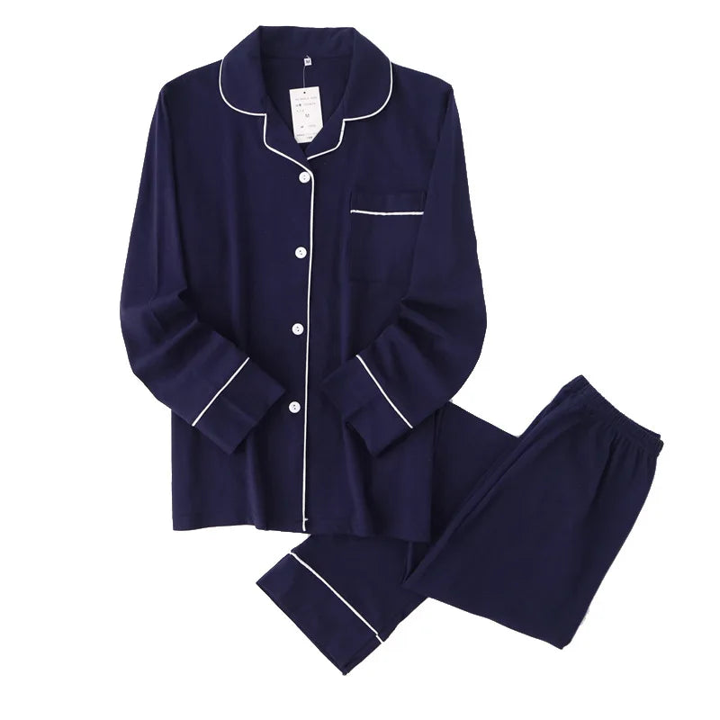Pyjama femme coton manches longues
 bleu et bleu marine  bleu marine