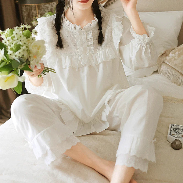 Pyjama femme dentelle coton manches courtes