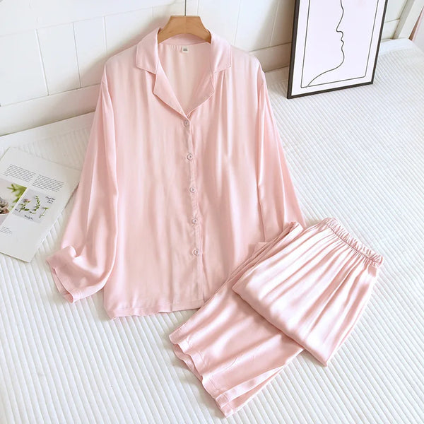 Pyjama femme en satin de coton rose