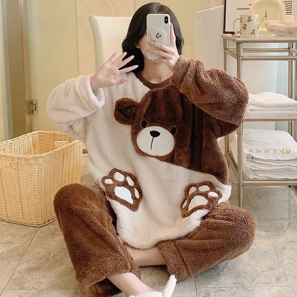 Pyjama femme hiver pilou
 café foncé