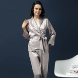 Pyjama femme soie satin rose gris