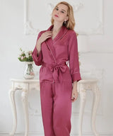 Pyjama femme soie satin ROSE foncée