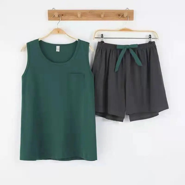 Pyjama femme été coton vert/noir