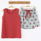 Pyjama femme été coton rouge/gris