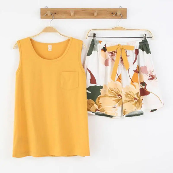 Pyjama femme été coton jaune