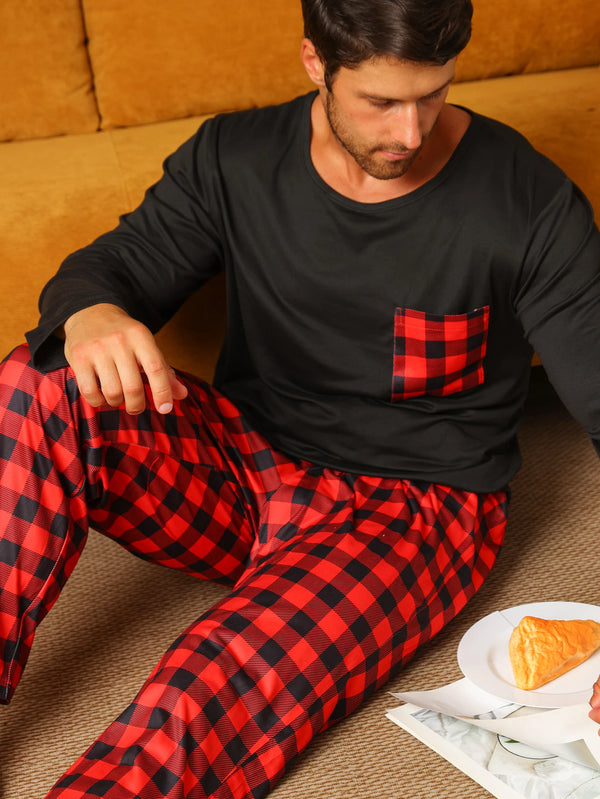 Pyjama homme été coton noir rouge