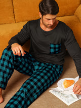 Pyjama homme été coton à CARREAUX VERT NOIR