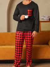 Pyjama homme été coton carreaux rouge noirs