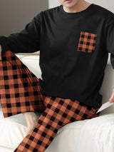 Pyjama homme été coton orange noir
