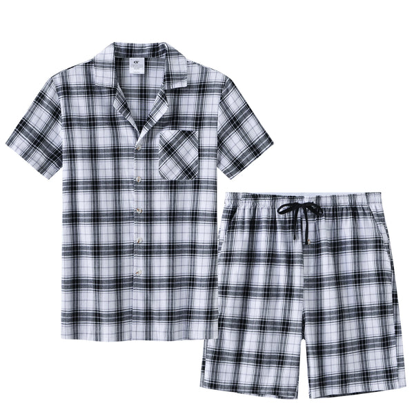 Pyjama homme été court à carreaux gris