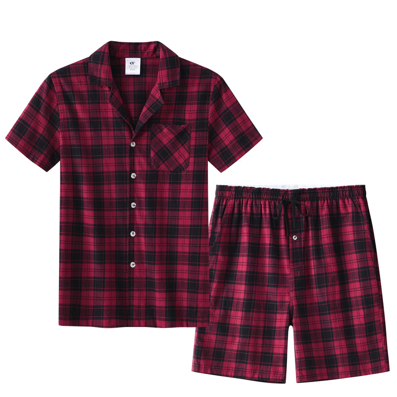 Pyjama homme été court carreaux rouge bordeaux